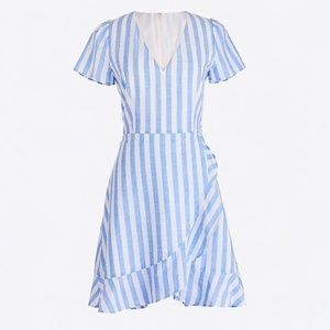 J.Crew Blue Striped Faux Wrap Dress